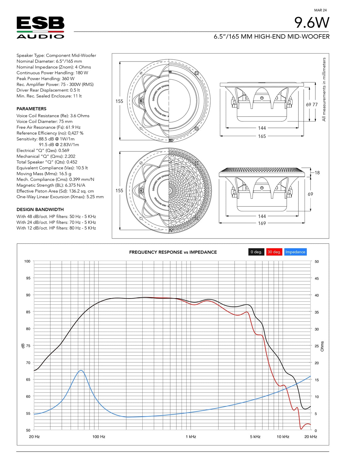 ESB Audio 9.6W 6.5"/165 mm High-End Mid-Woofer