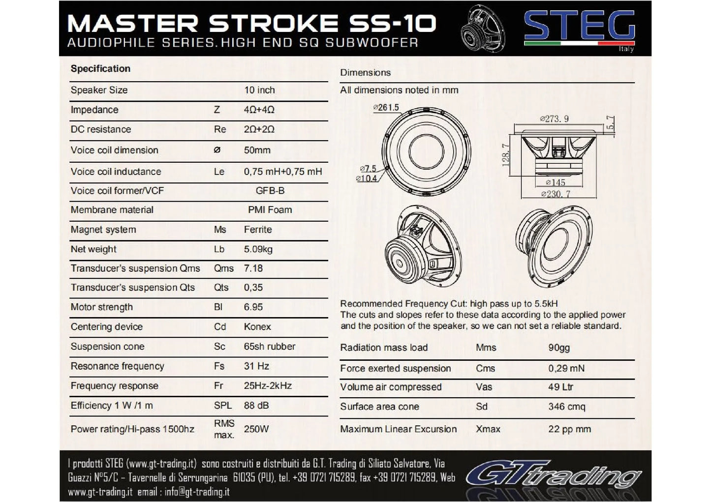 Steg Master Stroke | SS10 - 10" Car Audio Subwoofer